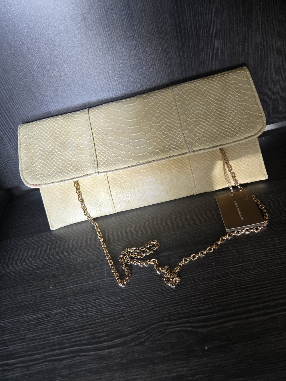 Francesca's Collections Cream Snake-Embossed Chain Clutch